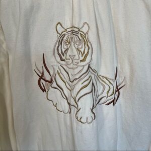 La Sha Button Down Shirt with embroidered Tiger on back